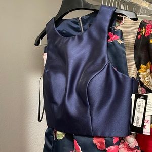 2 piece dress. Navy Top and Navy Floral Maxi Mermaid cut skirt